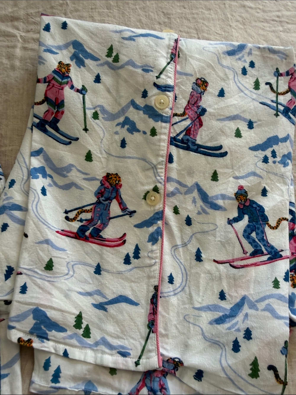 Printfresh Ladies Ski-Print Pajama Set - White with Pink, Blue, Green Accents - Picture 7 of 7